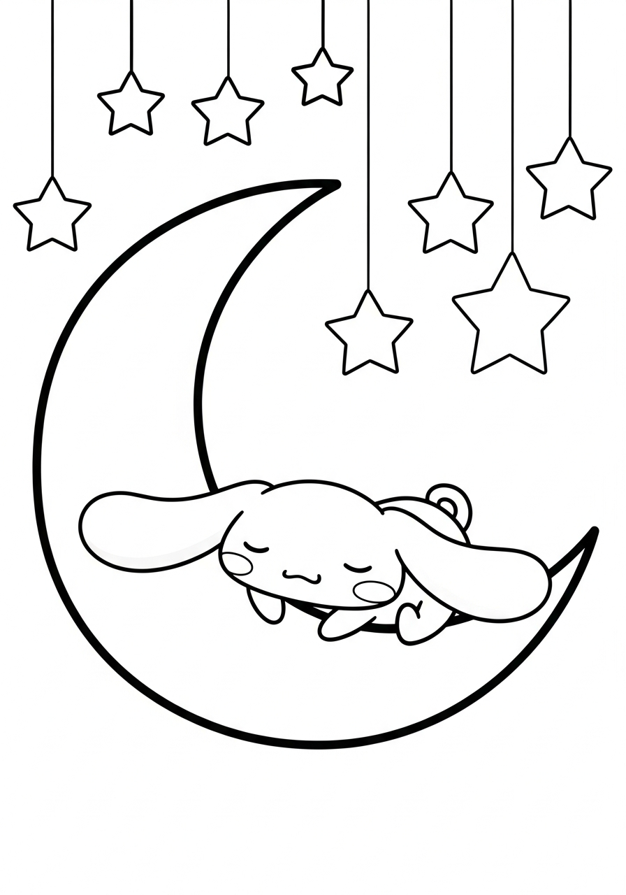 Cinnamoroll Coloring Pages 28 Sleeping Cinnamoroll on moon coloring page