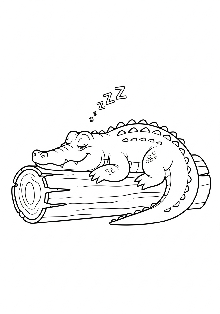 Alligator Coloring Pages 30 Sleeping alligator on floating log coloring page