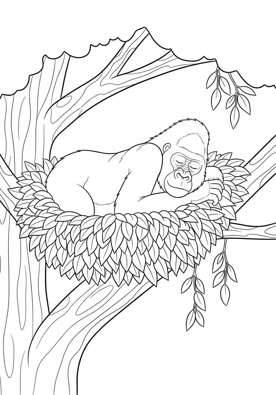 Gorilla Coloring Pages 24 Sleeping gorilla in tree nest coloring page
