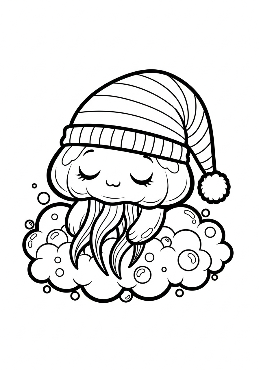 Jellyfish Coloring Pages 24 Sleeping jellyfish with nightcap coloring page