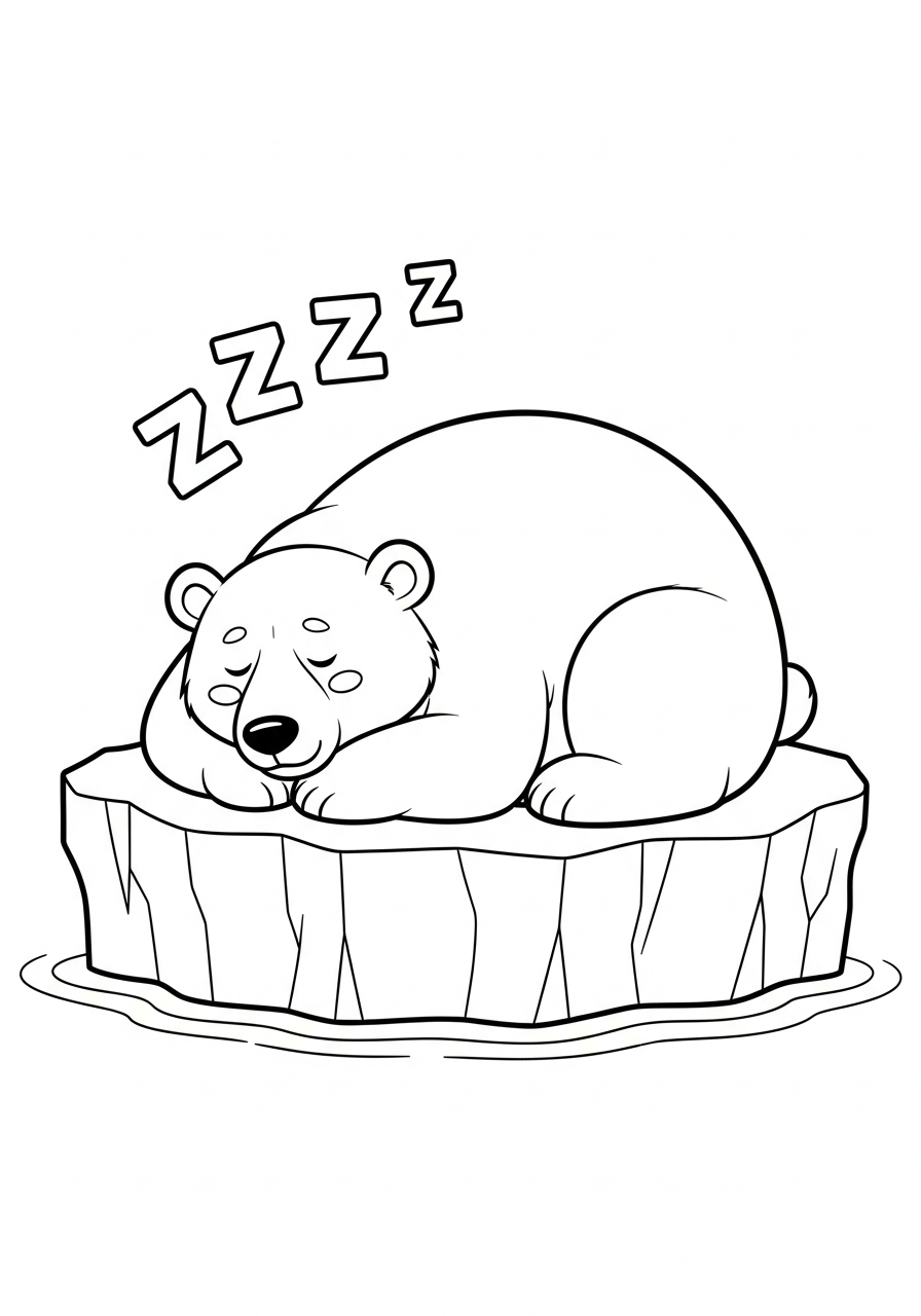 Polar Bear Coloring Pages 27 Sleeping polar bear on ice coloring page