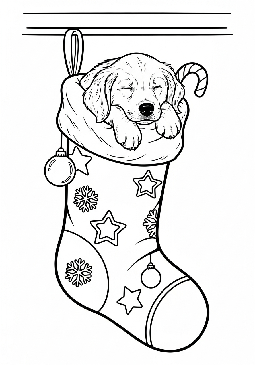Sleeping puppy in Christmas Stocking coloring page