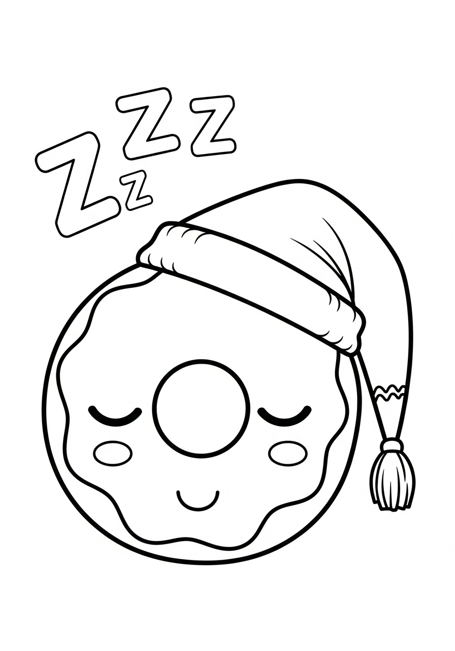 Donut Coloring Pages 30 Sleepy donut wearing nightcap sleeping coloring page
