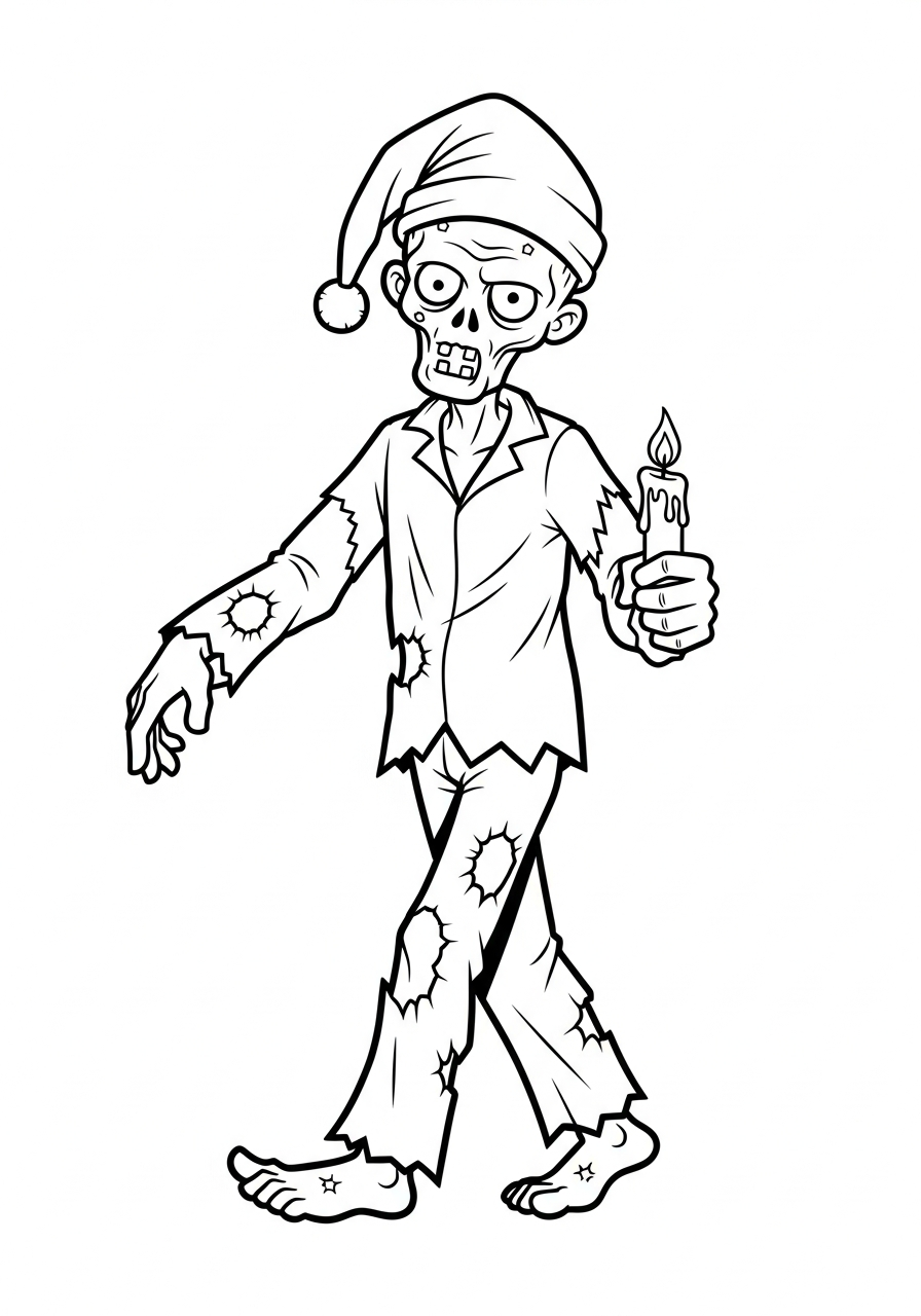 Zombie Coloring Pages 25 Sleepy zombie in pajamas walking coloring page