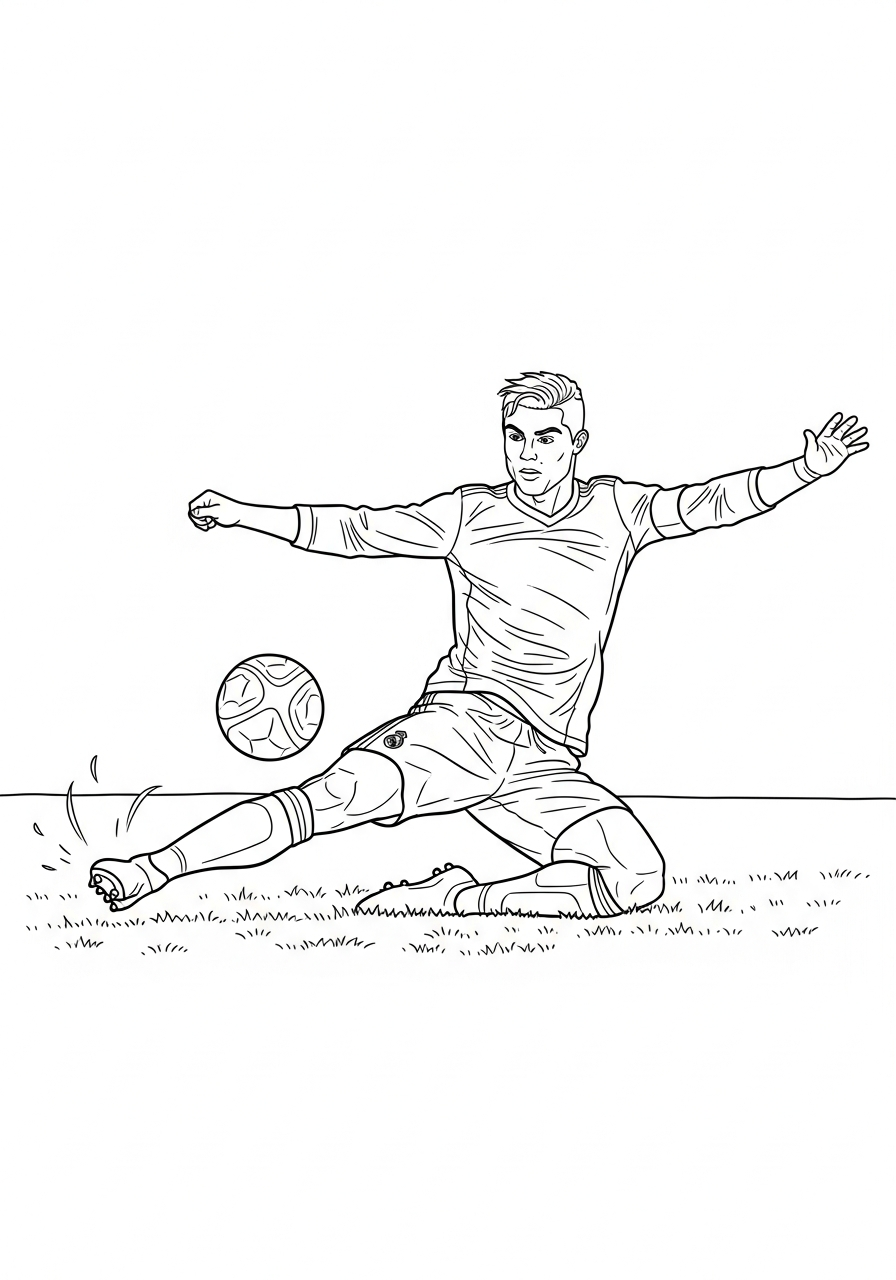 Sliding tackle Cristiano Ronaldo coloring page