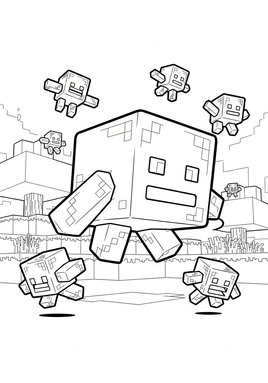 Minecraft Coloring Pages 18 Slime cube jumping Minecraft coloring page