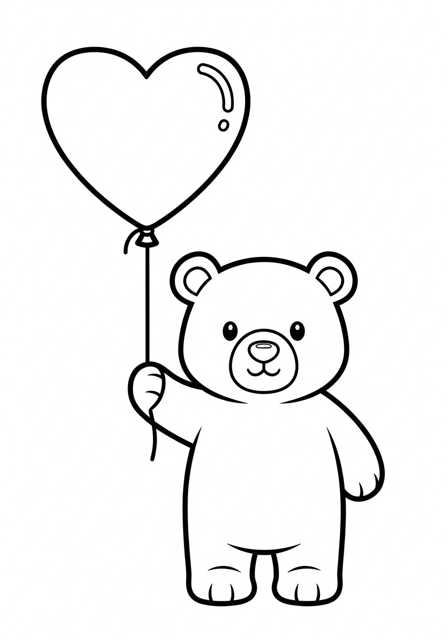 Polar Bear Coloring Pages 28 Small bear holding heart balloon coloring page