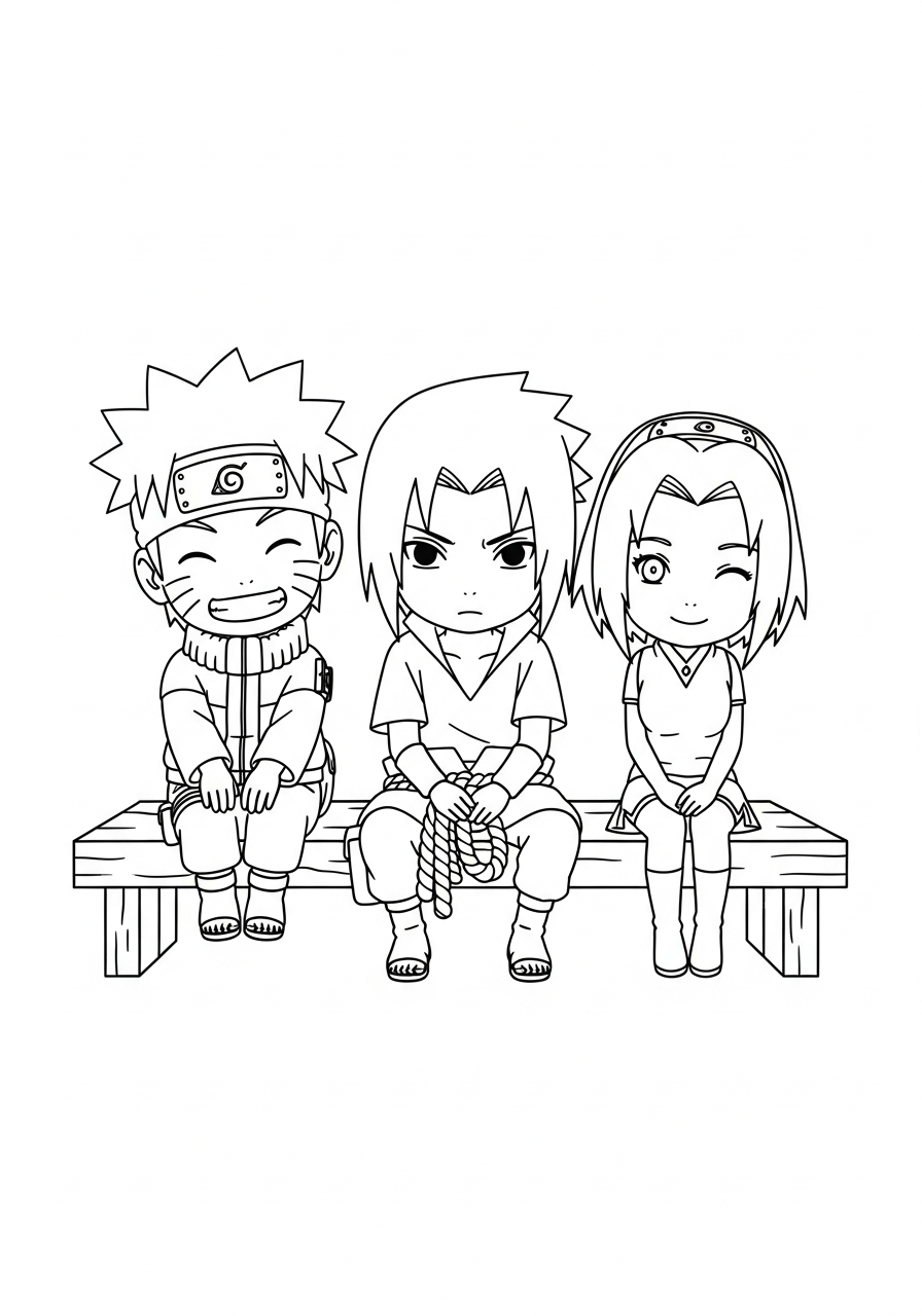 Naruto Coloring Pages 26 Small cute Team 7 sitting coloring page