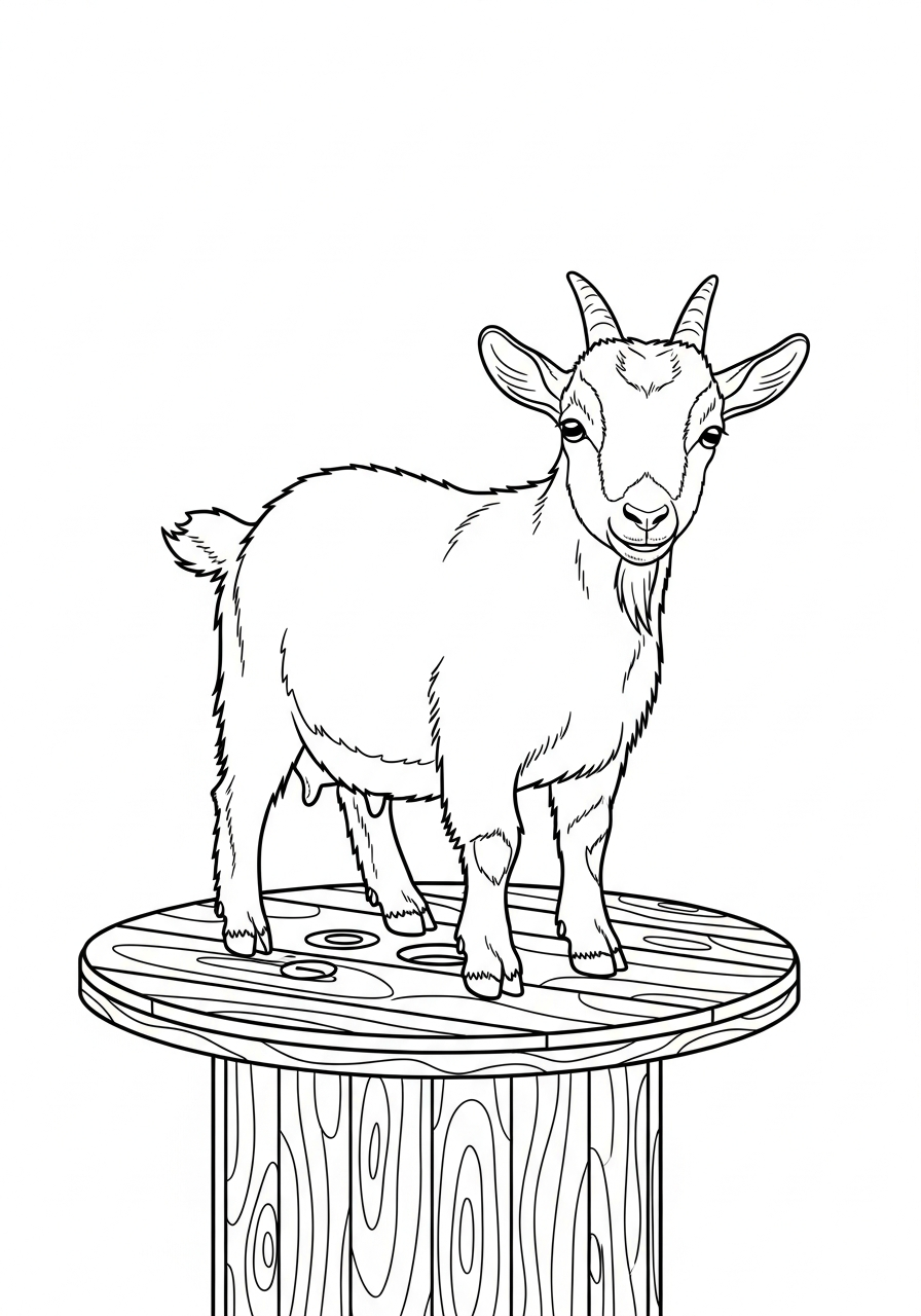 Small pygmy goat on stump coloring page