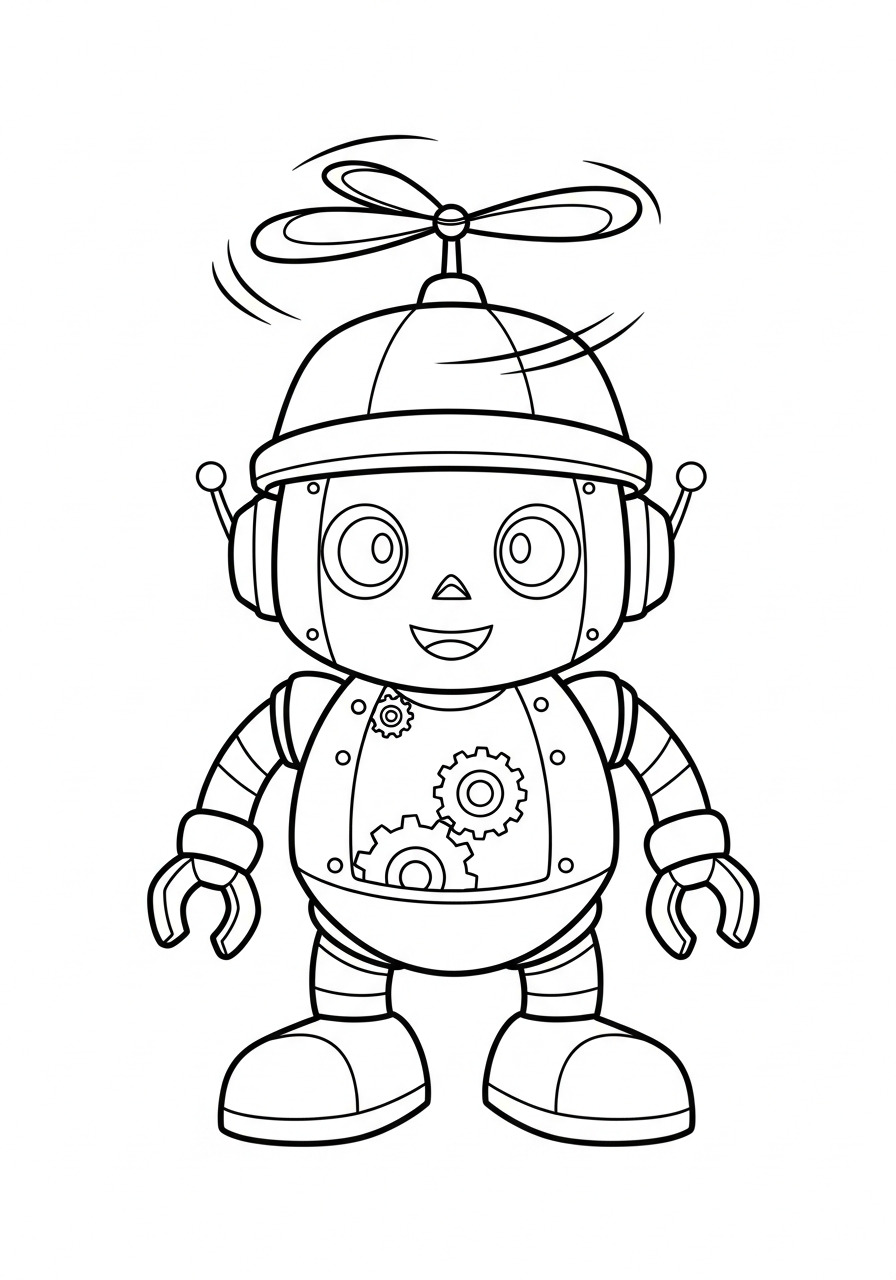 Robot Coloring Pages 35 Small robot with propeller hat coloring page