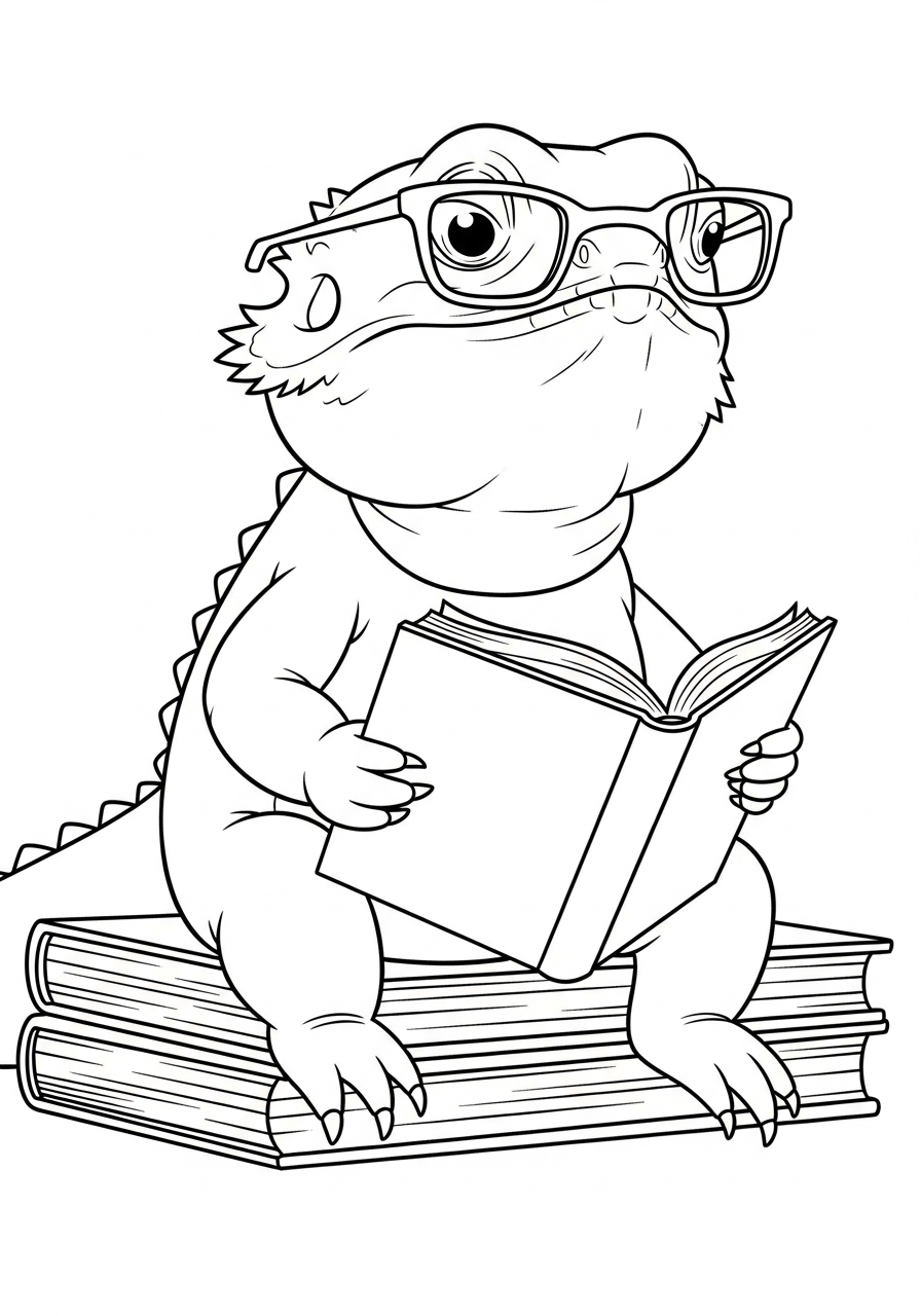 Bearded Dragon Coloring Pages 33 Smart Bearded Dragon reading book coloring page