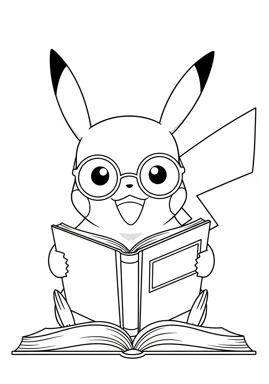 Pikachu Coloring Pages 27 Smart Pikachu reading book coloring page