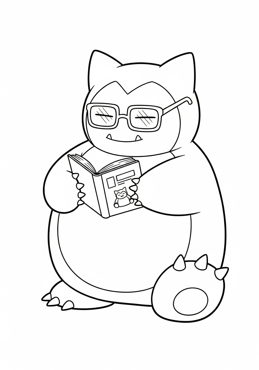Snorlax Coloring Pages 12 Smart Snorlax reading a book coloring page