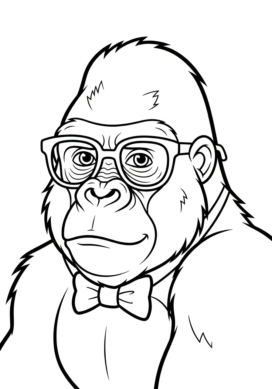 Gorilla Coloring Pages 25 Smart gorilla with glasses coloring page