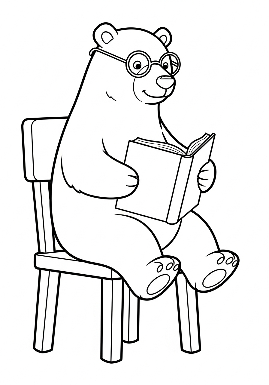 Polar Bear Coloring Pages 29 Smart polar bear reading book coloring page