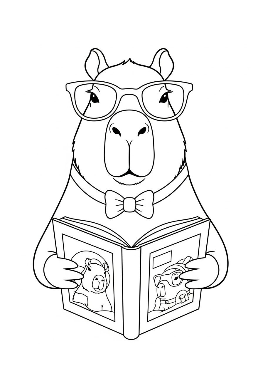 Capybara Coloring Pages 27 Smart professor capybara reading coloring page