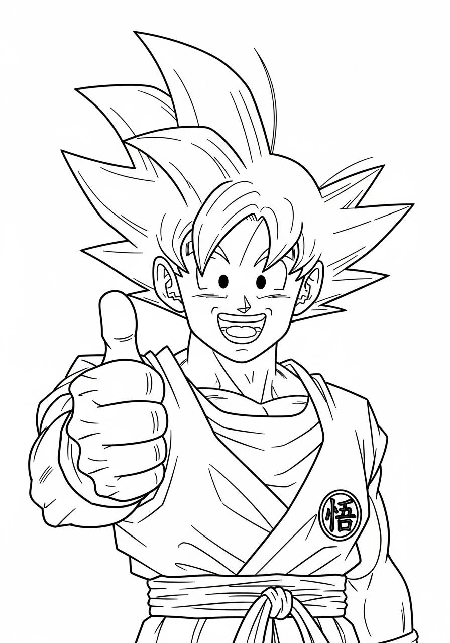 Smiling Goku giving thumbs up coloring page