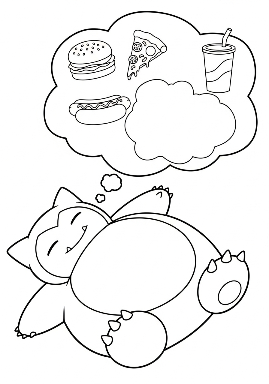 Snorlax Coloring Pages 13 Snorlax dreaming of pizza slices coloring page