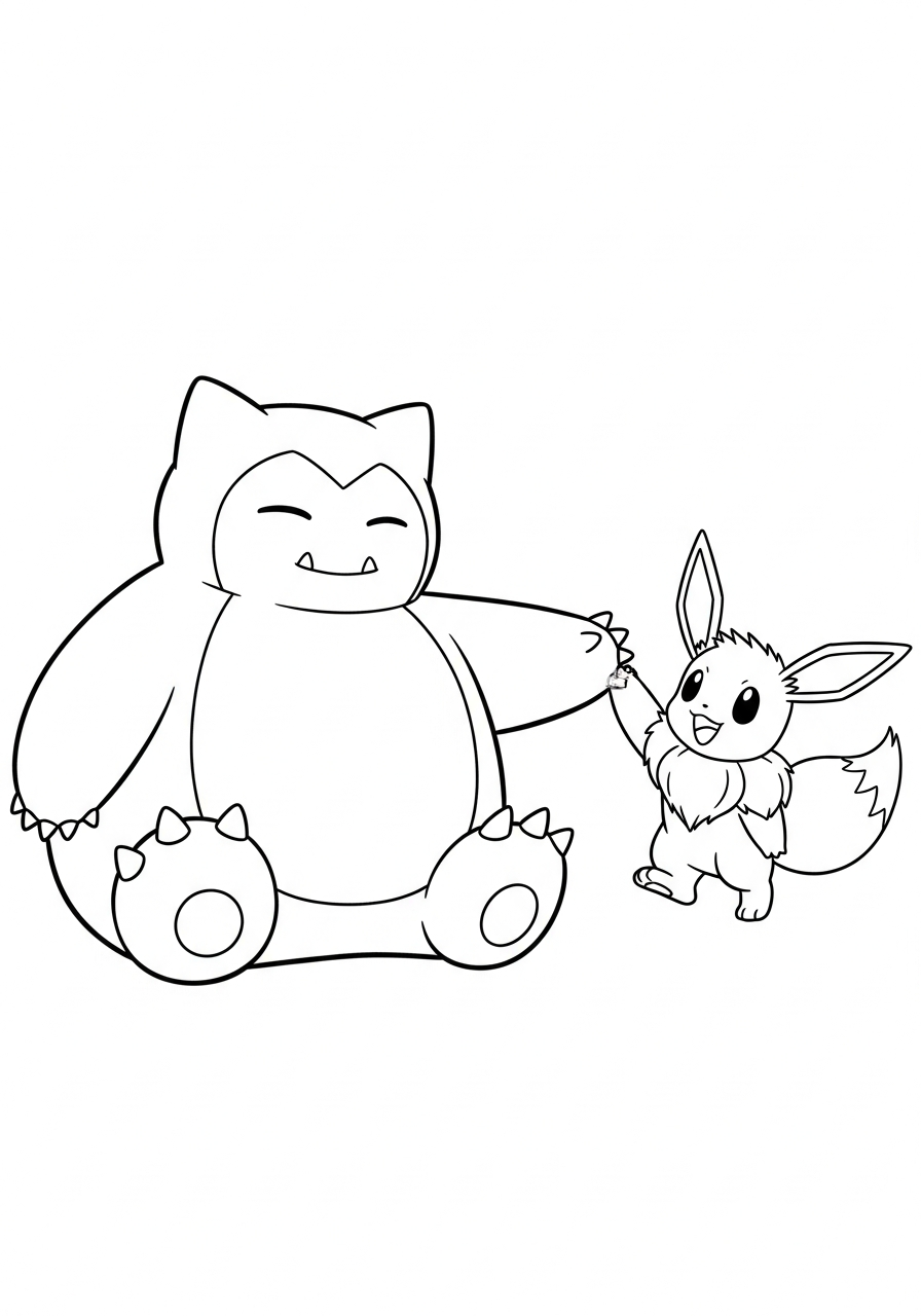 Snorlax Coloring Pages 15 Snorlax high fiving happy Eevee coloring page