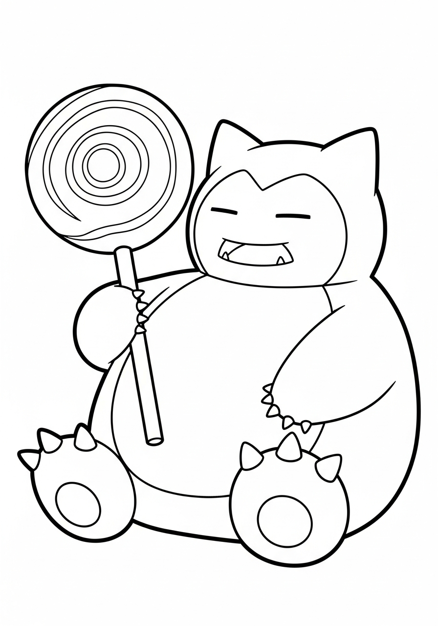 Snorlax Coloring Pages 17 Snorlax holding giant swirl lollipop coloring page