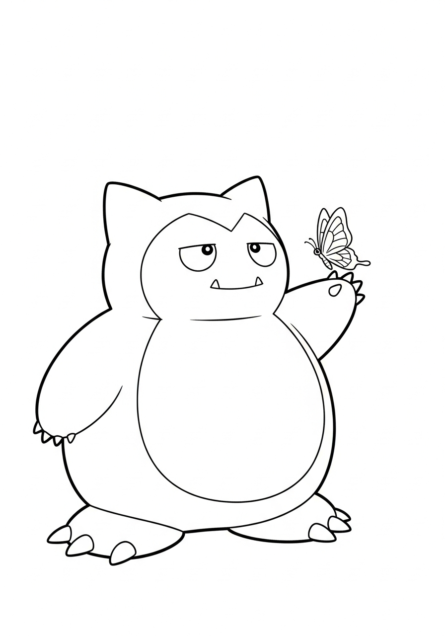 Snorlax Coloring Pages 19 Snorlax looking at small butterfly coloring page