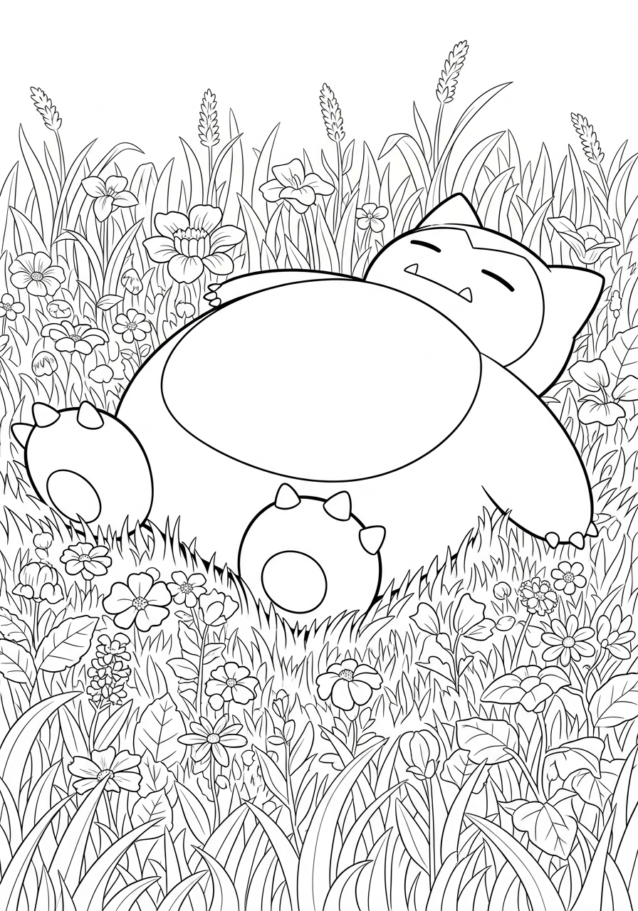 Snorlax Coloring Pages 20 Snorlax lying in grassy meadow coloring page