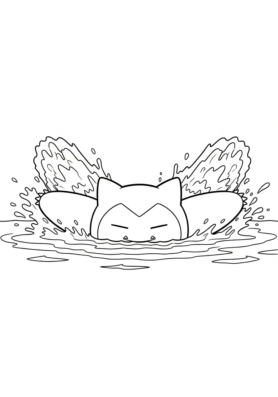 Snorlax Coloring Pages 25 Snorlax swimming butterfly stroke in lake coloring page