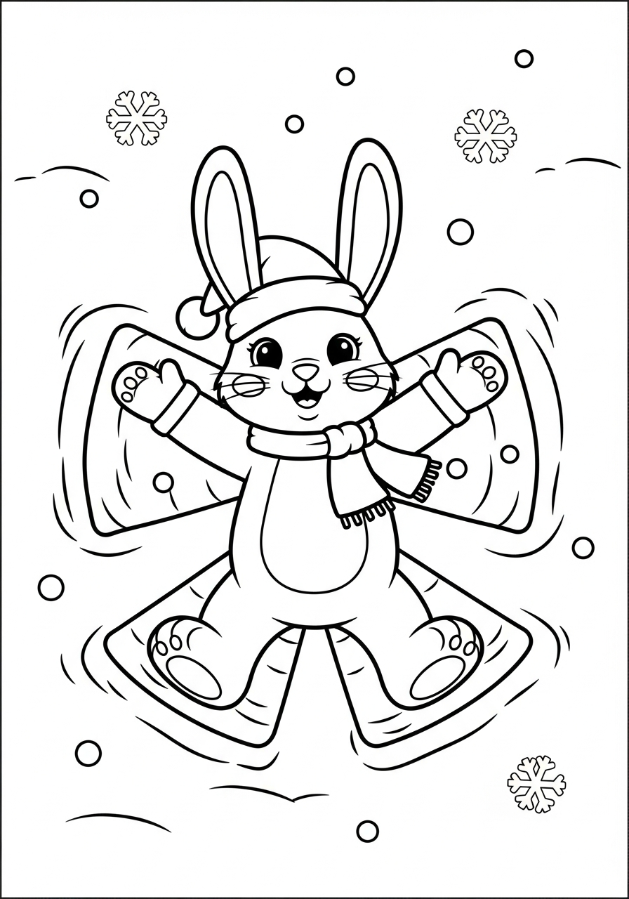 Christmas Bunny Coloring Pages 25 Snow angel making Christmas Bunny coloring page