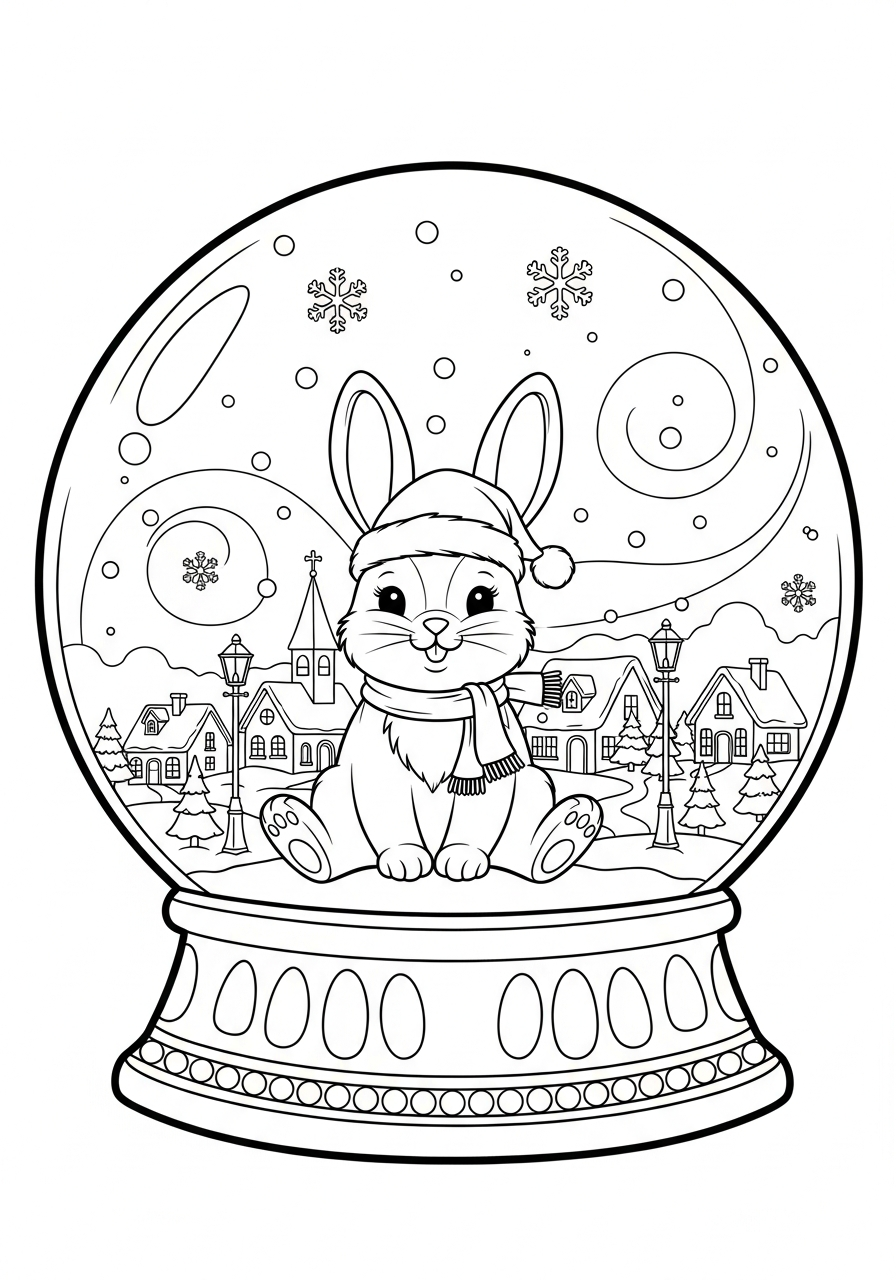 Christmas Bunny Coloring Pages 26 Snow globe scene Christmas Bunny coloring page