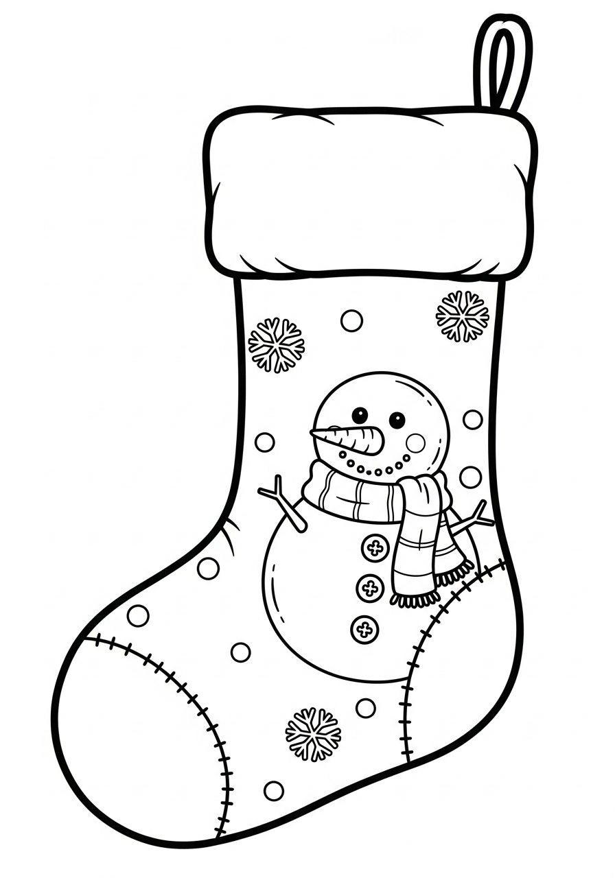 Snowman design on Christmas Stocking coloring page