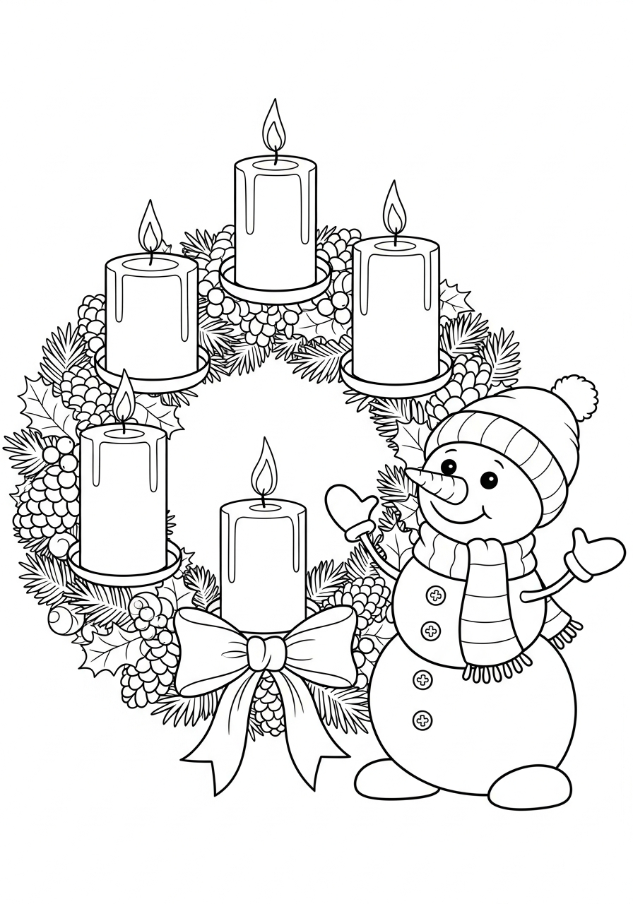 Advent Wreath Coloring Pages 25 Snowman standing by Advent Wreath coloring page