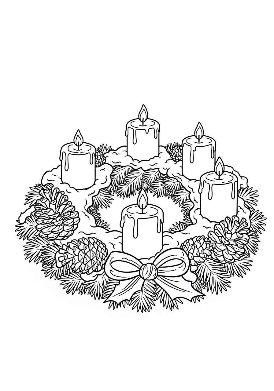 Advent Wreath Coloring Pages 26 Snowy pinecone detail Advent Wreath coloring page