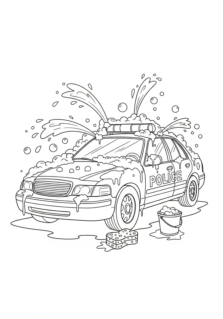 Police Car Coloring Pages 29 Soapy bubbles on washing police car coloring page