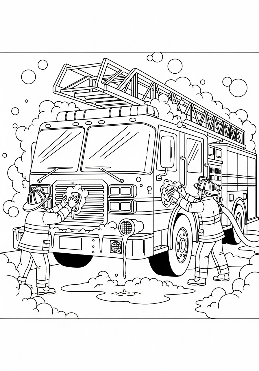 Fire Truck Coloring Pages 22 Soapy bubbles washing fire truck coloring page
