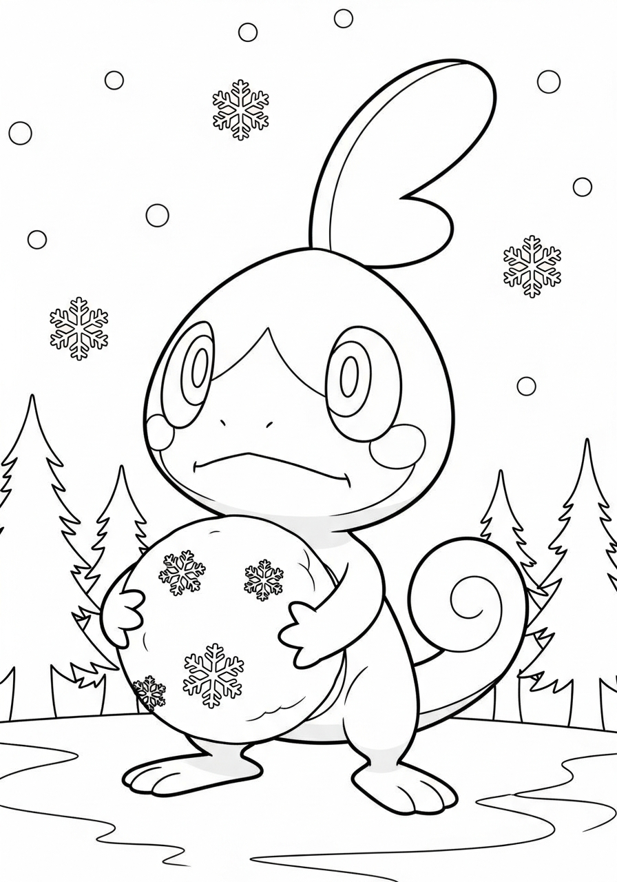 Pokemon Christmas Coloring Pages 21 Sobble holding winter snowball coloring page