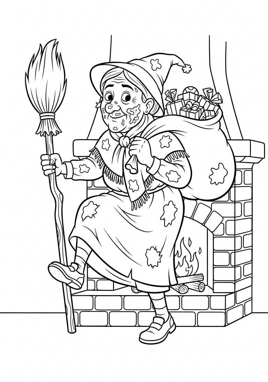 La Befana Coloring Pages 21 Sooty witch out of fireplace coloring page