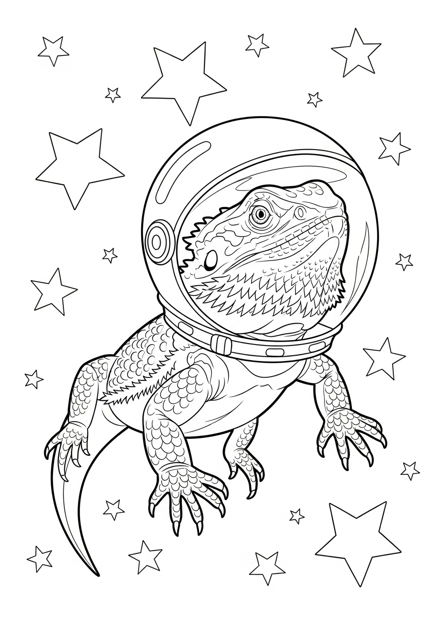 Bearded Dragon Coloring Pages 34 Space astronaut Bearded Dragon coloring page