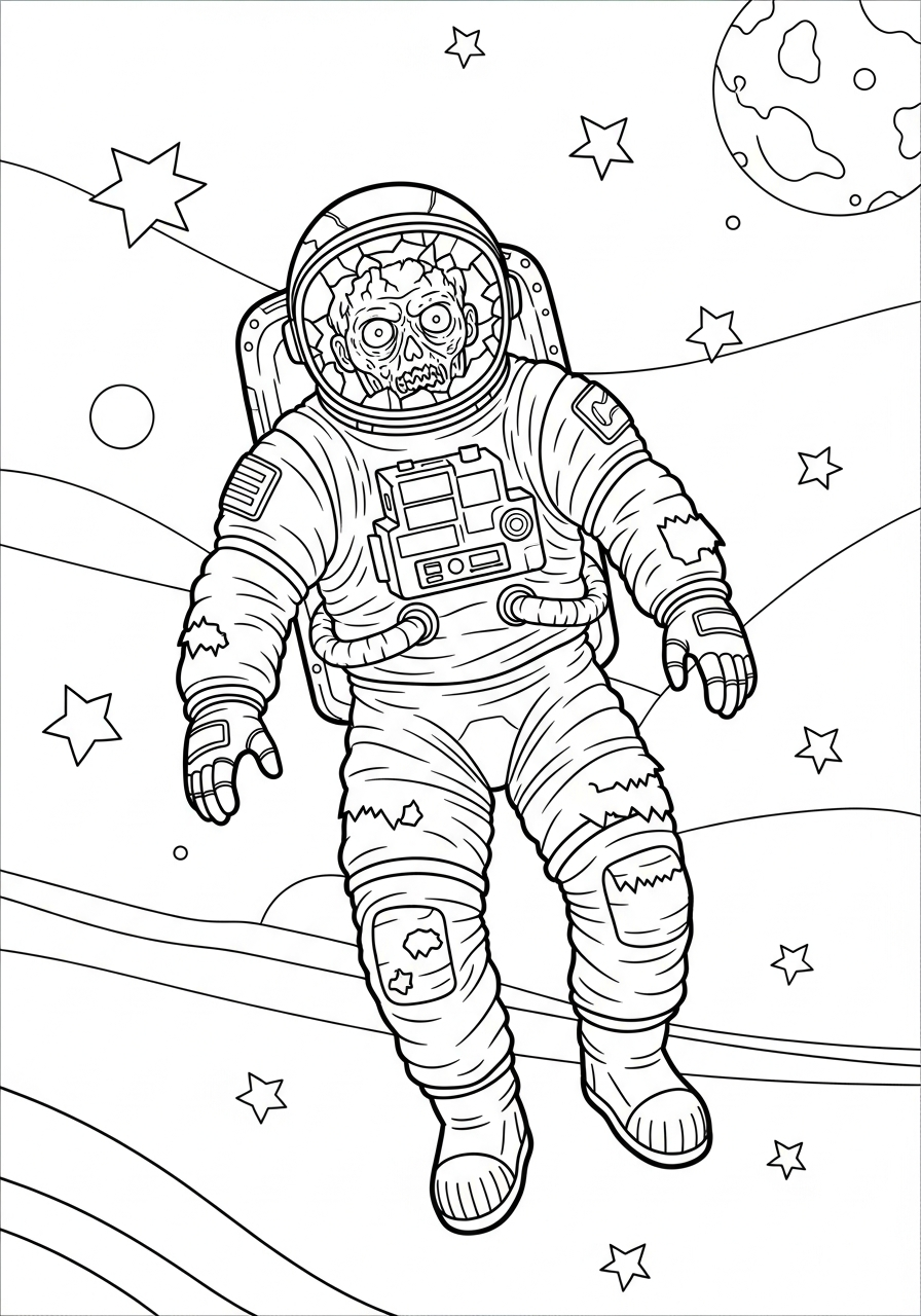 Zombie Coloring Pages 26 Spaceman zombie floating in space coloring page