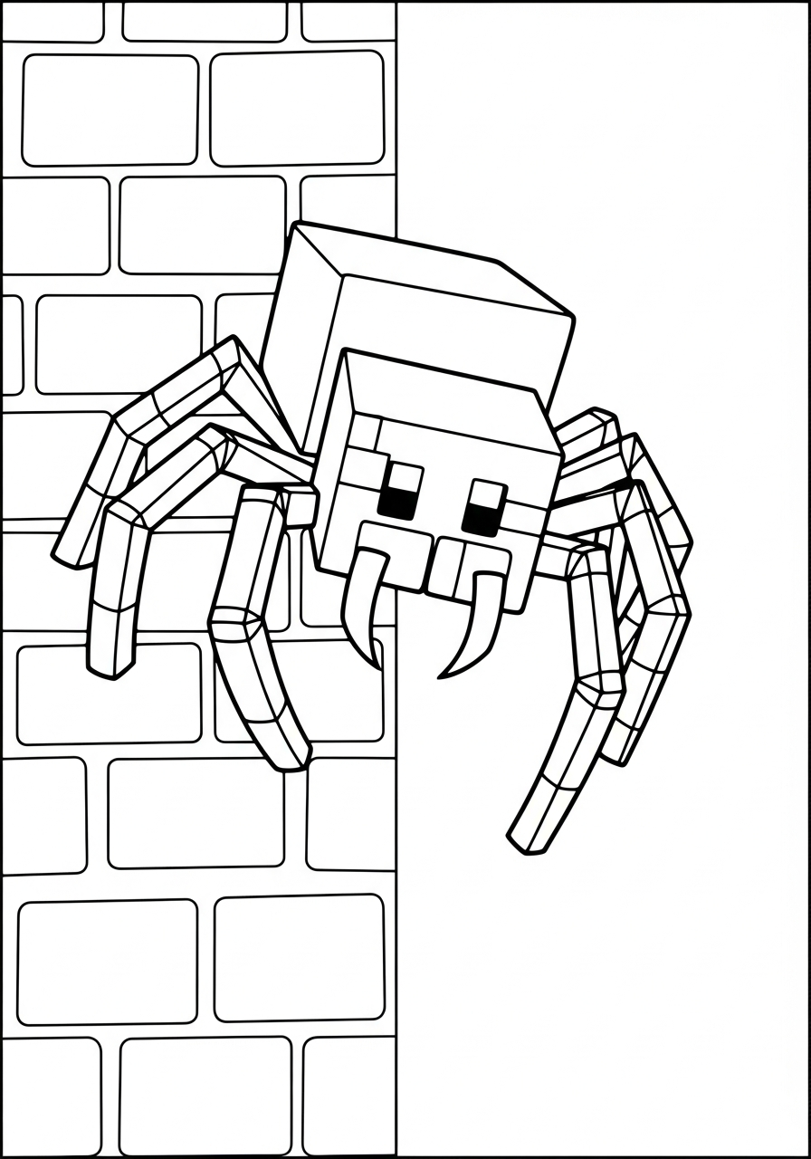 Minecraft Coloring Pages 19 Spider climbing wall Minecraft coloring page