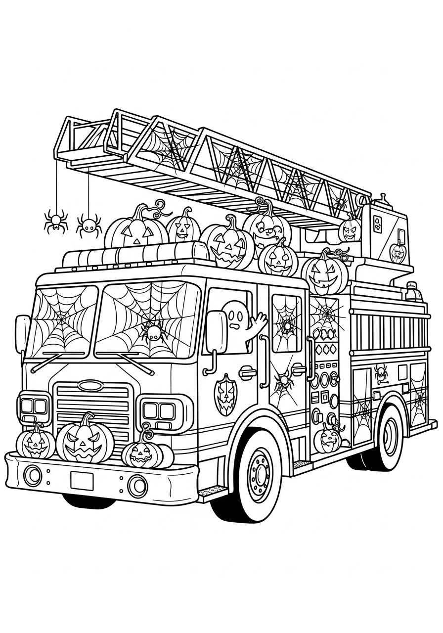 Fire Truck Coloring Pages 24 Spooky Halloween pumpkin fire truck coloring page