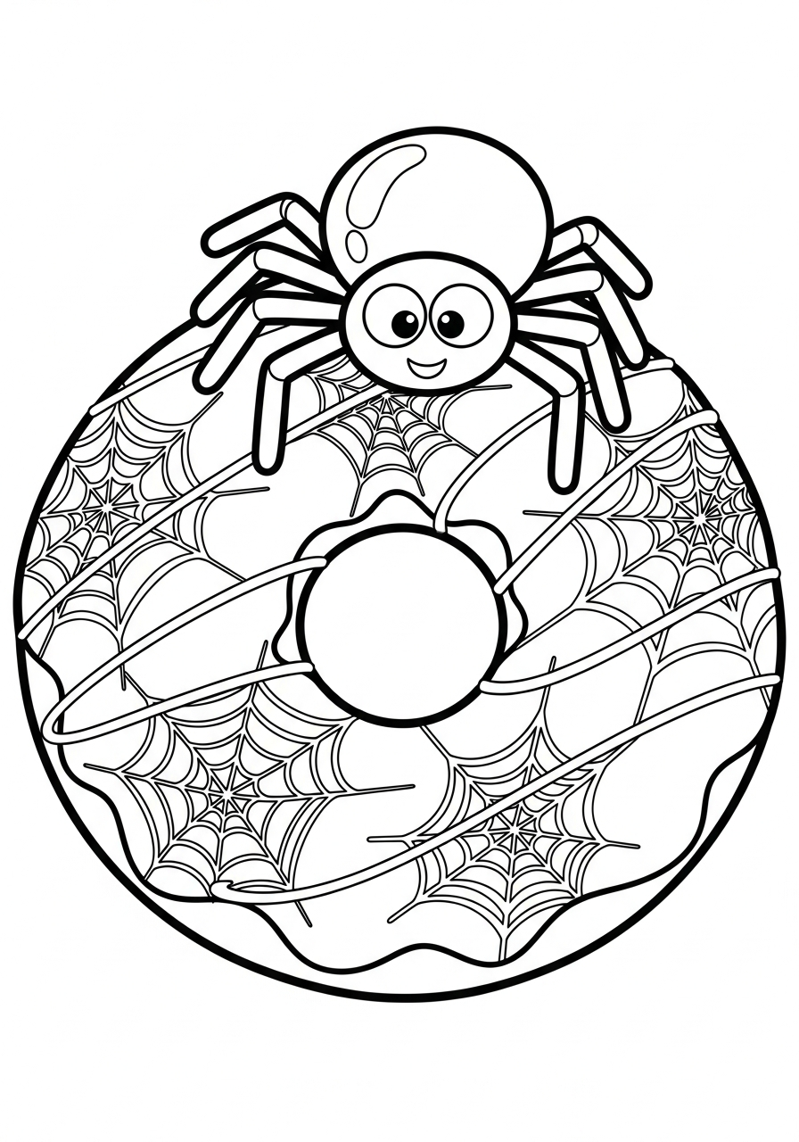 Donut Coloring Pages 31 Spooky spider web Halloween donut coloring page