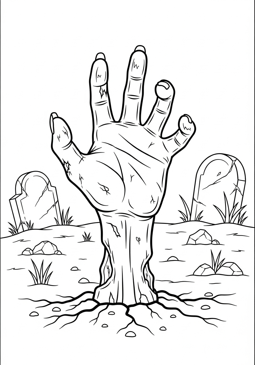 Zombie Coloring Pages 27 Spooky zombie hand reaching out coloring page