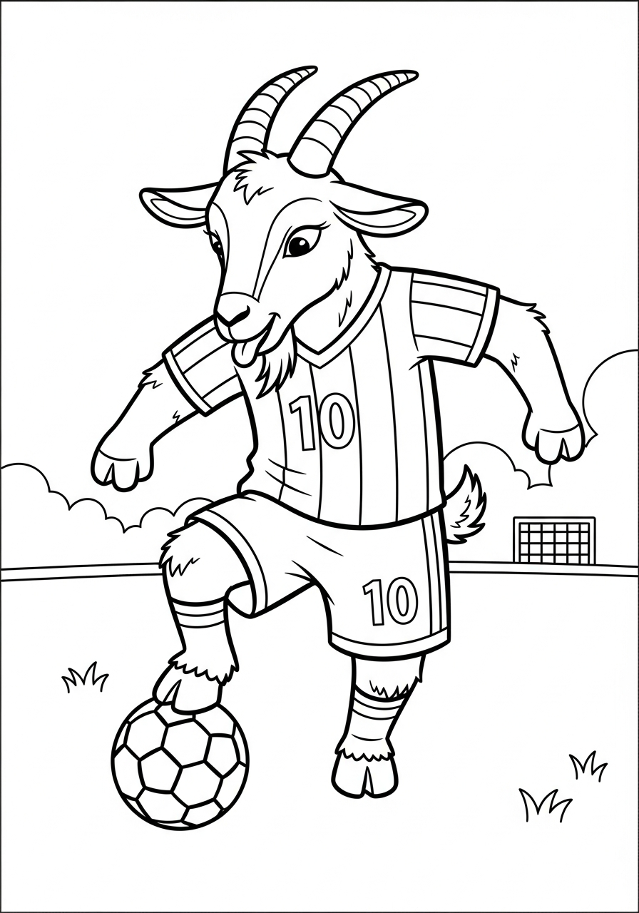 Sporty soccer player goat coloring page