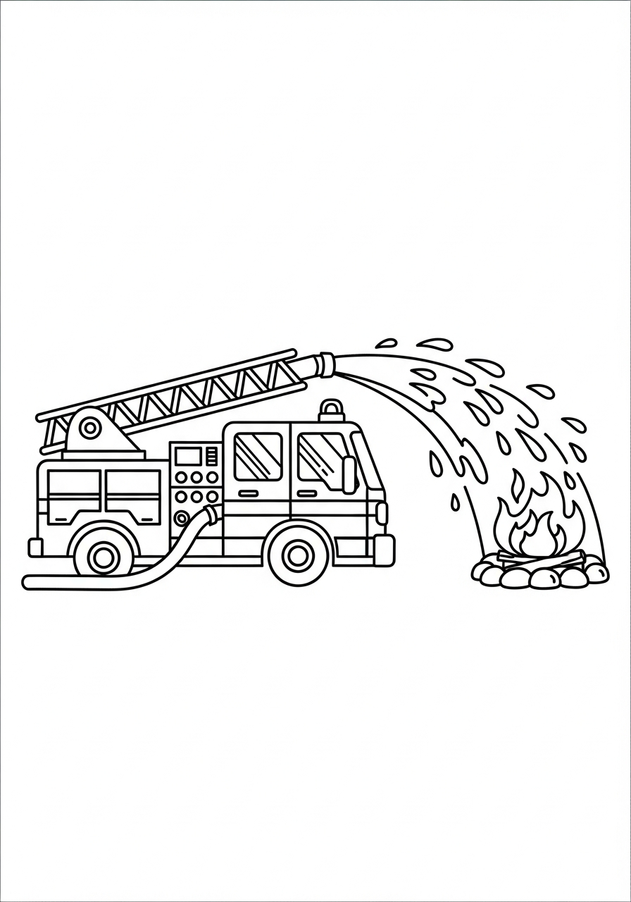 Fire Truck Coloring Pages 25 Spraying water hose fire truck coloring page