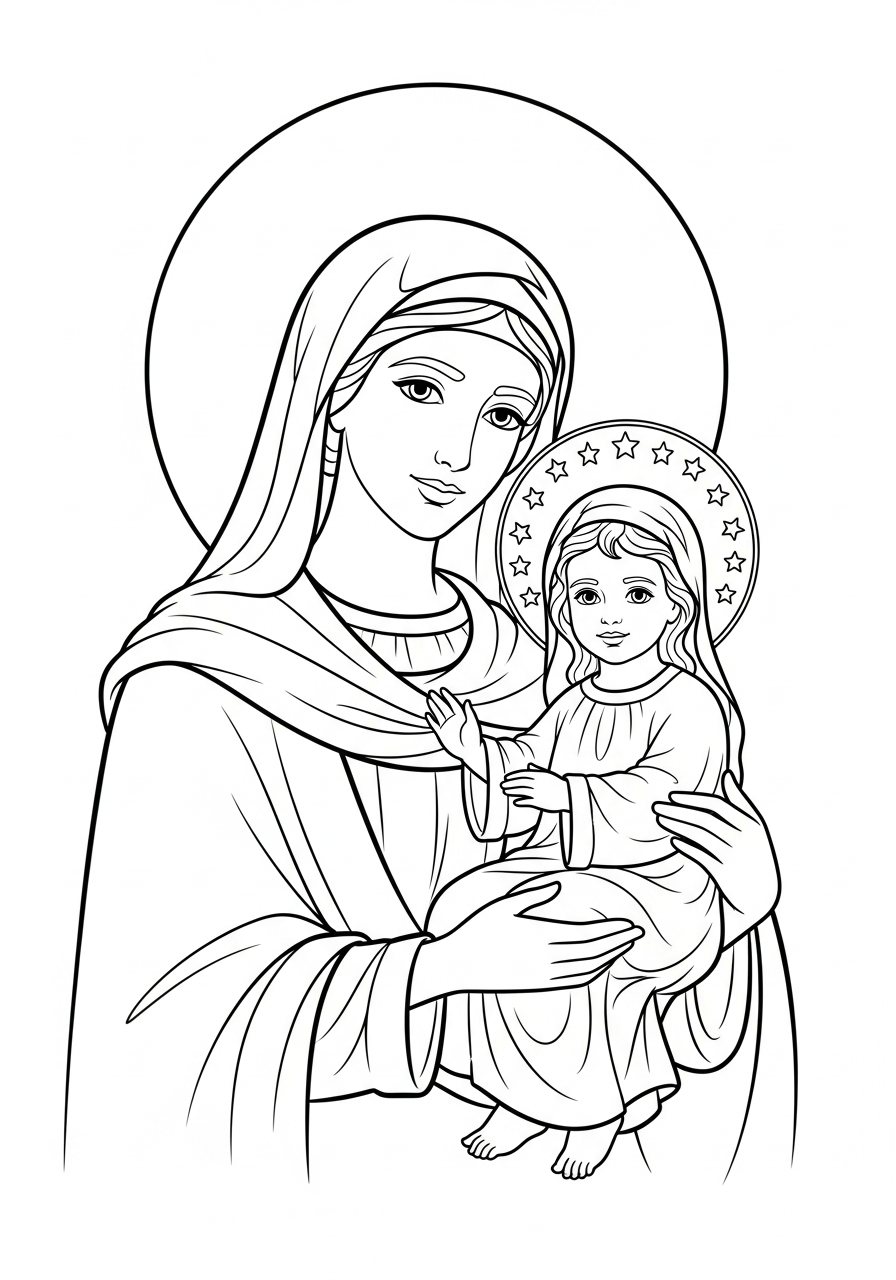 St Anne holding young Mary coloring page