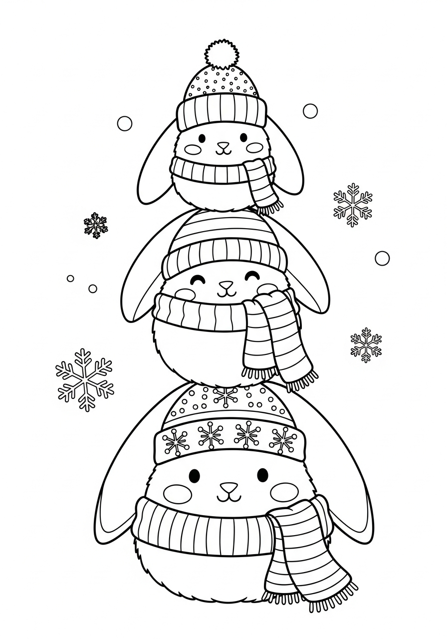 Christmas Bunny Coloring Pages 27 Stack of three Christmas Bunny coloring page