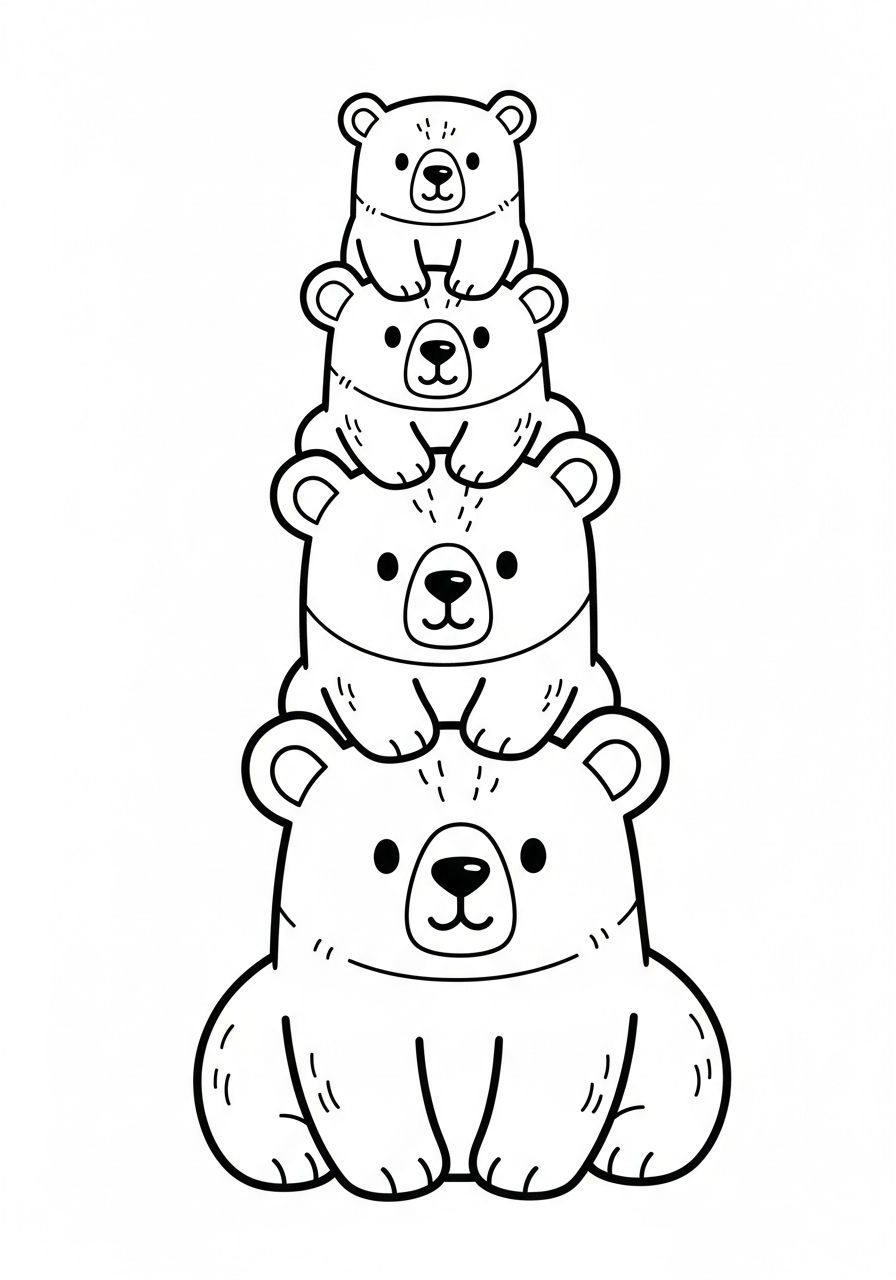 Polar Bear Coloring Pages 30 Stack of three cute bears coloring page
