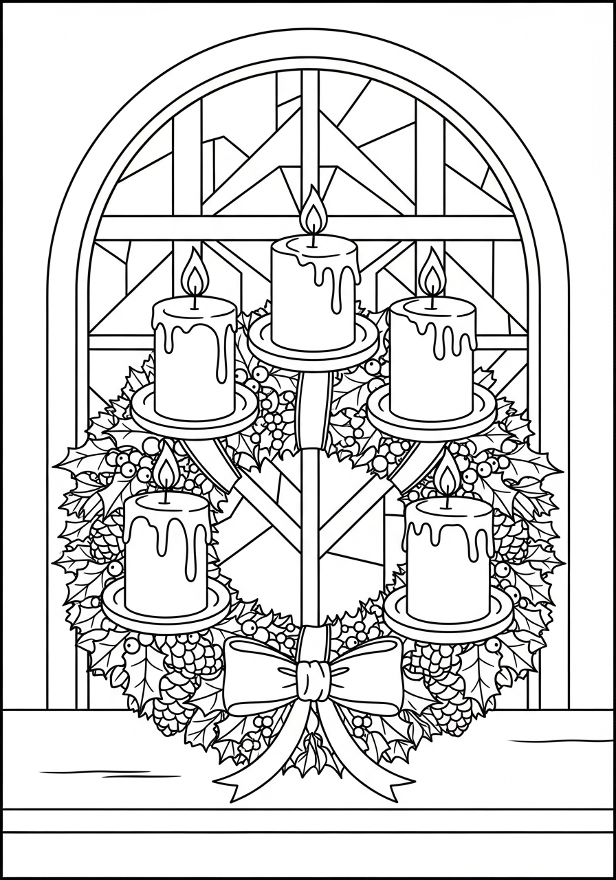 Advent Wreath Coloring Pages 27 Stained glass background Advent Wreath coloring page