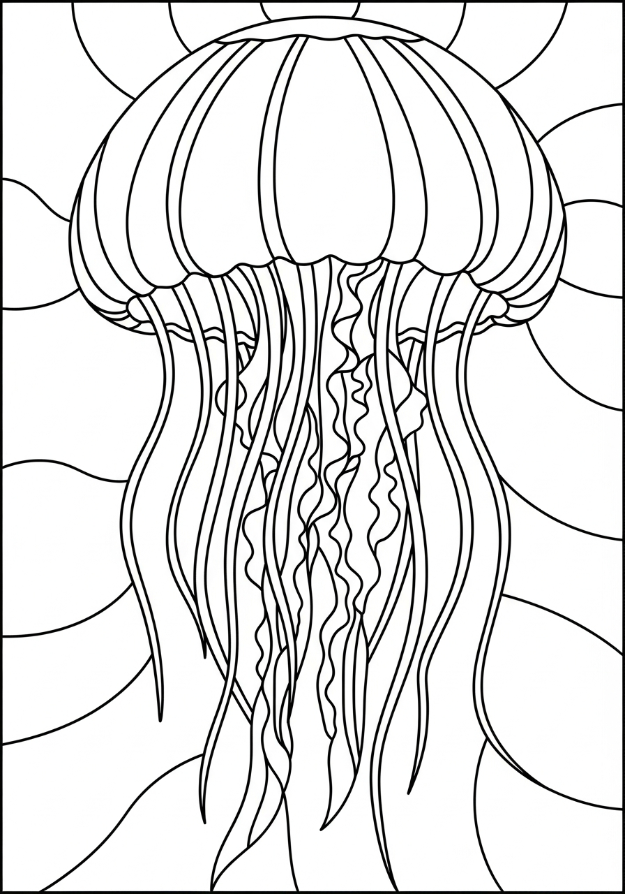 Jellyfish Coloring Pages 25 Stained glass mosaic jellyfish coloring page