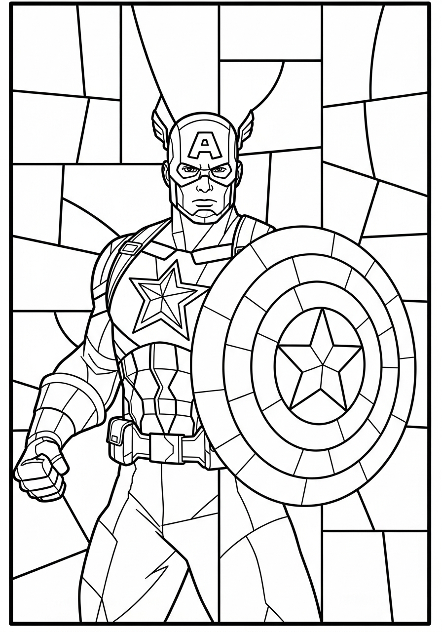 Captain America Coloring Pages 29 Stained glass style Captain America coloring page